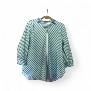 Chico's Aqua Striped Button Down Shirt